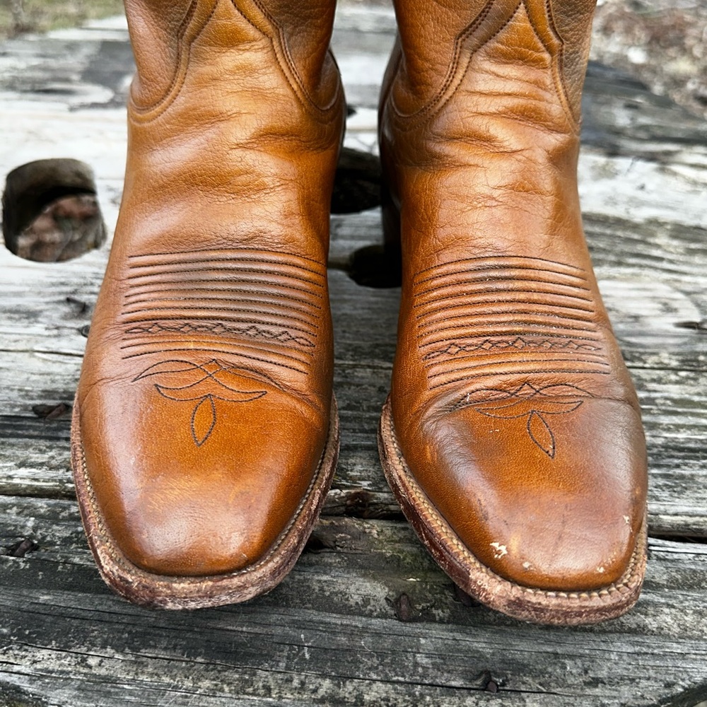 Vintage Lucchese Concho Cowboy Boots Women’s 9 Men’s 7 Western Patina Tobacco - Picture 10 of 13